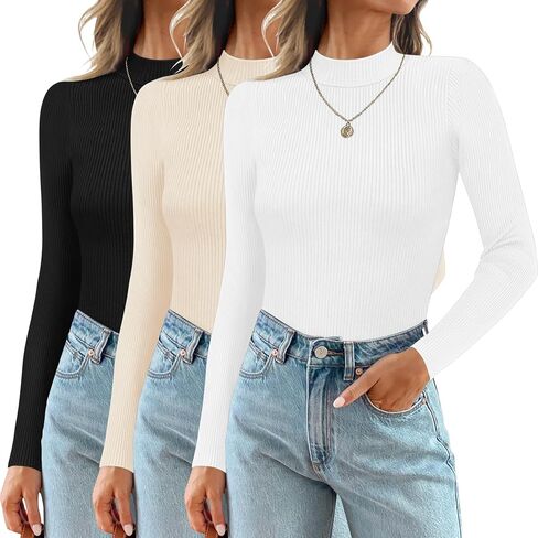 Ekouaer 3 Pack Mock Turtlenecks Tops for Women Long Sleeve Ribbed Shirts Thermal Slim Fit Lightweight Undershirts S-XXL in Saudi Arabia