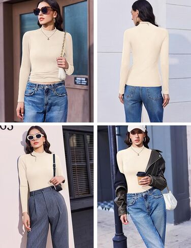 Ekouaer 3 Pack Mock Turtlenecks Tops for Women Long Sleeve Ribbed Shirts Thermal Slim Fit Lightweight Undershirts S-XXL in Saudi Arabia