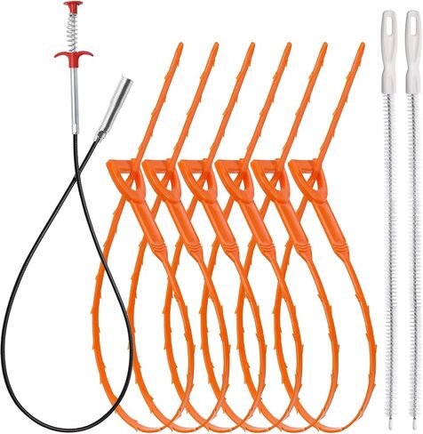 63 Inch Long Stainless Steel Drain Clog Remover (1pcs), 25 inch Drain Snake Hair Remover (6pcs) ＆23.6 inch Cleaning Brush (2pcs) Tool Set for Toilet, Kitchen Sink, Bathroom Tub, Sewer, 9, Pieces Set in Saudi Arabia