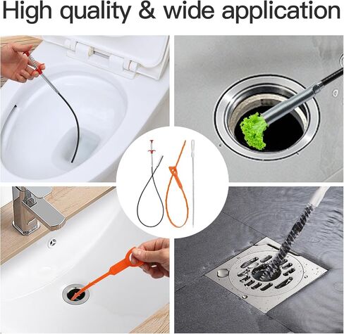 63 Inch Long Stainless Steel Drain Clog Remover (1pcs), 25 inch Drain Snake Hair Remover (6pcs) ＆23.6 inch Cleaning Brush (2pcs) Tool Set for Toilet, Kitchen Sink, Bathroom Tub, Sewer, 9, Pieces Set in Saudi Arabia