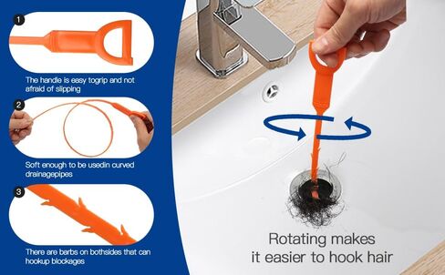 63 Inch Long Stainless Steel Drain Clog Remover (1pcs), 25 inch Drain Snake Hair Remover (6pcs) ＆23.6 inch Cleaning Brush (2pcs) Tool Set for Toilet, Kitchen Sink, Bathroom Tub, Sewer, 9, Pieces Set in Saudi Arabia