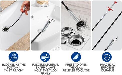 63 Inch Long Stainless Steel Drain Clog Remover (1pcs), 25 inch Drain Snake Hair Remover (6pcs) ＆23.6 inch Cleaning Brush (2pcs) Tool Set for Toilet, Kitchen Sink, Bathroom Tub, Sewer, 9, Pieces Set in Saudi Arabia