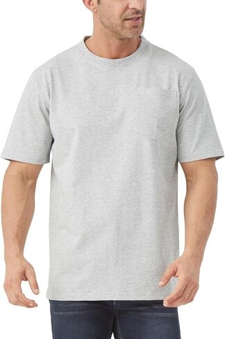 Idtswch Mens Tall Heavyweight T-Shirt Short Sleeve Shirt Chest Pocket & Reinforced Ribbed Collar Work Basic Tee in Kuwait