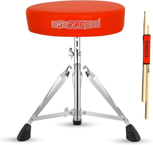 5 CORE Drum Throne 3 Inch Thick Padded Comfortable Guitar Stool Double Braced Drummer Chair Height Adjustable Musician Seat for Adults and Kids Red - DS CH RED in Saudi Arabia