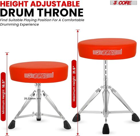 5 CORE Drum Throne 3 Inch Thick Padded Comfortable Guitar Stool Double Braced Drummer Chair Height Adjustable Musician Seat for Adults and Kids Red - DS CH RED in Saudi Arabia