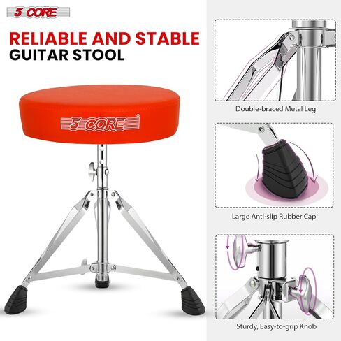5 CORE Drum Throne 3 Inch Thick Padded Comfortable Guitar Stool Double Braced Drummer Chair Height Adjustable Musician Seat for Adults and Kids Red - DS CH RED in Saudi Arabia