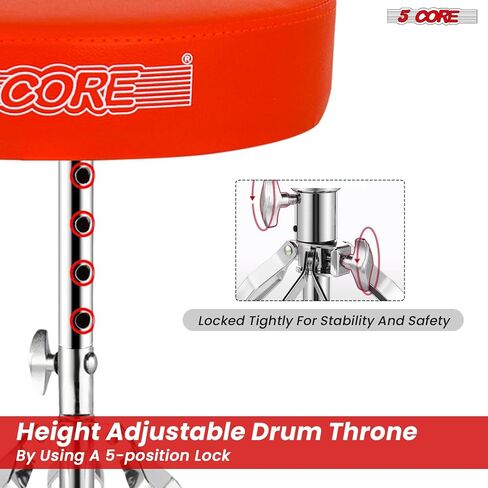 5 CORE Drum Throne 3 Inch Thick Padded Comfortable Guitar Stool Double Braced Drummer Chair Height Adjustable Musician Seat for Adults and Kids Red - DS CH RED in Saudi Arabia