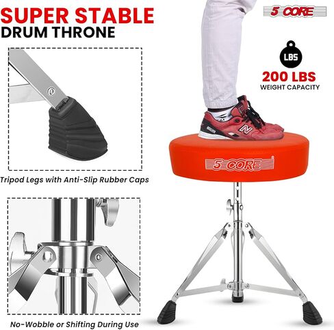 5 CORE Drum Throne 3 Inch Thick Padded Comfortable Guitar Stool Double Braced Drummer Chair Height Adjustable Musician Seat for Adults and Kids Red - DS CH RED in Saudi Arabia