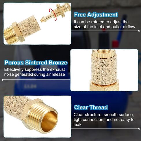 PATIKIL Air Pneumatic Mufflers, 10 Pack Top Adjustable Air Flow Speed Controller G1/8 Male Thread Sintered Bronze Exhaust Muffler for Compressor Cylinders Valves in Kuwait