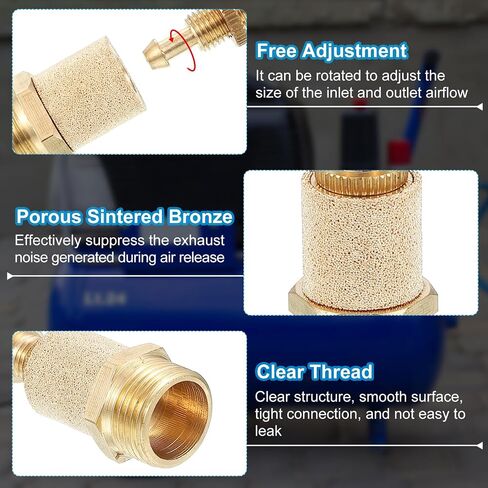 PATIKIL Air Pneumatic Mufflers, 10 Pack Top Adjustable Air Flow Speed Controller G1/8 Male Thread Sintered Bronze Exhaust Muffler for Compressor Cylinders Valves in Kuwait