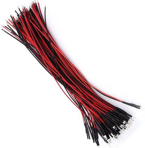 50pcs Pre Wired DC 9 to 12V 3 5 10mm Water Clear LED Diodes White Red Blue Green Light, Energy Saving Low Power Consumption, with 30° Beam Angle, for DIY Projects (Red Light) in Saudi Arabia