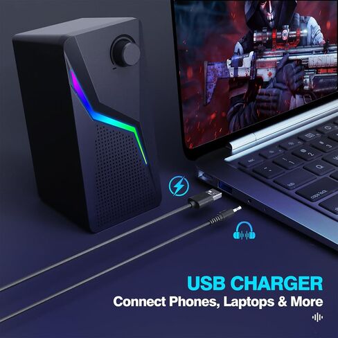 مكبرات الصوت للكمبيوتر للكمبيوتر الشخصي على سطح المكتب ، مكبرات الصوت التي تعمل بالطاقة مع USB مع منفذين باس باس ، وأساليب الإضاءة الخلفية LED متعددة الملونة ، صوت استريو للأفلام الموسيقية للاعبين ، كابل AUX 3.5 مم in Kuwait