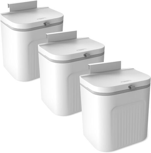 Naisu 3 Pack 1.12 جالون سلة المطبخ القمامة للعديد من العداد أو أسفل الحوض ، عصا على الحائط ， علبة سلة المهملات الصغيرة مع غطاء للخزانة/الحمام/غرفة النوم/المكتب (أبيض) in Kuwait
