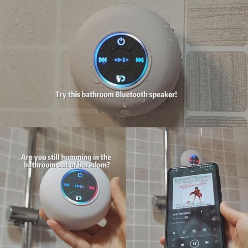 Bluetooth Shower Speaker with LED, Portable Wireless Mini Speaker (Black) in Saudi Arabia