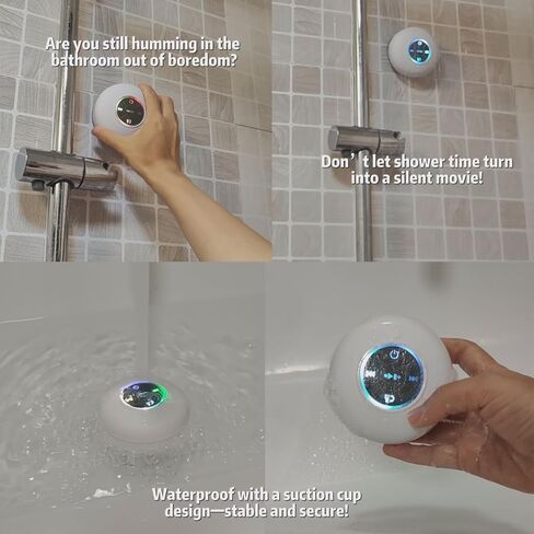 Bluetooth Shower Speaker with LED, Portable Wireless Mini Speaker (Black) in Saudi Arabia
