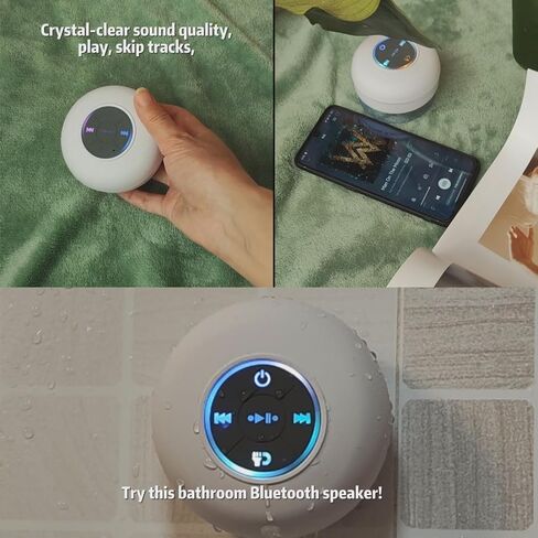 Bluetooth Shower Speaker with LED, Portable Wireless Mini Speaker (Black) in Saudi Arabia