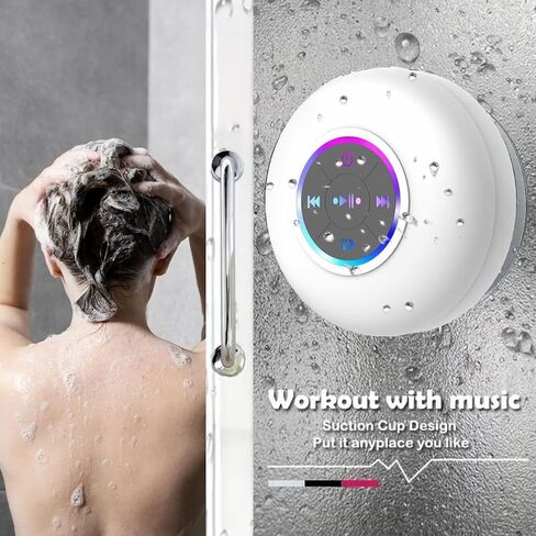 Bluetooth Shower Speaker with LED, Portable Wireless Mini Speaker (Black) in Saudi Arabia