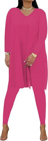 HBQ Womens 2 Piece Outfits Tracksuits Long Sleeve Tunic Tops Bodycon High Waist Leggings Pants in Kuwait
