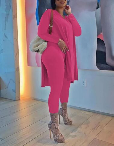 HBQ Womens 2 Piece Outfits Tracksuits Long Sleeve Tunic Tops Bodycon High Waist Leggings Pants in Kuwait