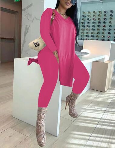 HBQ Womens 2 Piece Outfits Tracksuits Long Sleeve Tunic Tops Bodycon High Waist Leggings Pants in Kuwait