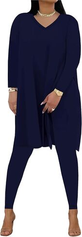 HBQ Womens 2 Piece Outfits Tracksuits Long Sleeve Tunic Tops Bodycon High Waist Leggings Pants in Kuwait