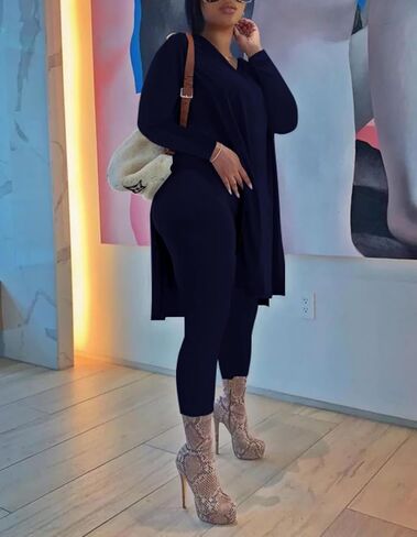 HBQ Womens 2 Piece Outfits Tracksuits Long Sleeve Tunic Tops Bodycon High Waist Leggings Pants in Kuwait