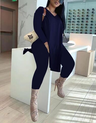 HBQ Womens 2 Piece Outfits Tracksuits Long Sleeve Tunic Tops Bodycon High Waist Leggings Pants in Kuwait