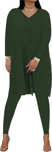 HBQ Womens 2 Piece Outfits Tracksuits Long Sleeve Tunic Tops Bodycon High Waist Leggings Pants in Kuwait