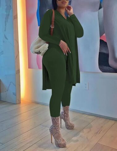 HBQ Womens 2 Piece Outfits Tracksuits Long Sleeve Tunic Tops Bodycon High Waist Leggings Pants in Kuwait
