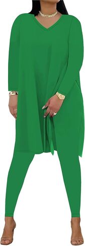 HBQ Womens 2 قطعة ملابس المسارات الطويلة الأكمام تونك قمم Bodycon سروال الخصر العالي in Kuwait