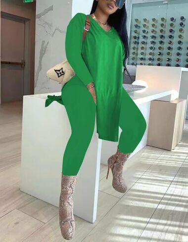 HBQ Womens 2 قطعة ملابس المسارات الطويلة الأكمام تونك قمم Bodycon سروال الخصر العالي in Kuwait