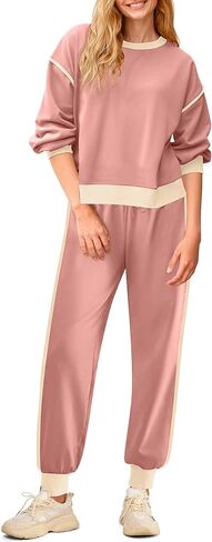 SHESHOW Women's 2 Piece Outfits Fall Colorblock Long Sleeve Tops and Jogger Sweatpants Lounge Sets with Pockets in Kuwait