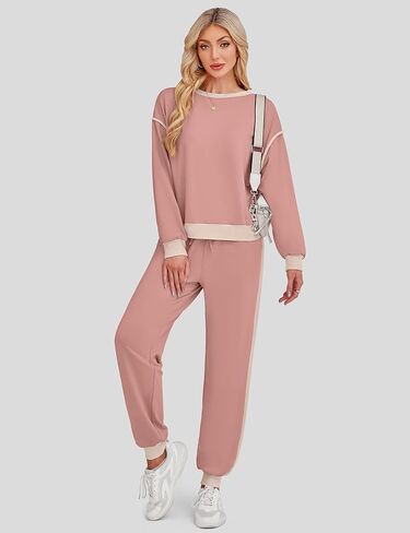 SHESHOW Women's 2 Piece Outfits Fall Colorblock Long Sleeve Tops and Jogger Sweatpants Lounge Sets with Pockets in Kuwait
