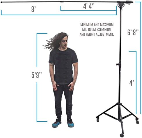 AxcessAbles AXCMB-T Heavy Duty Microphone Boom Stand with Weighted Tripod Base | 80.5-inch Height Overhead Mic Stand | 65.5-Inch Boom Arm Stand | Shotgun Video Mic Stand | All Metal Construction in Saudi Arabia