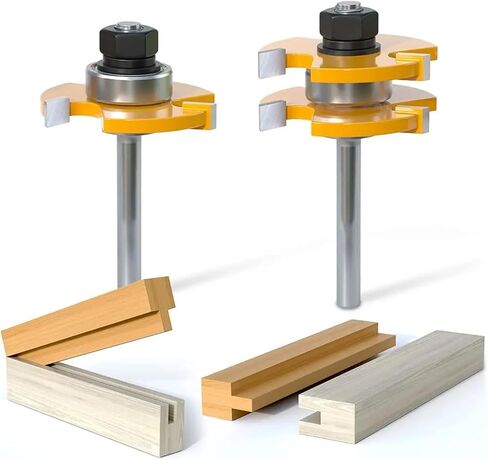 Tongue and Groove Router Bit Set 3 Teeth T Shape 2Pcs(6MM Shank) in Saudi Arabia
