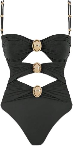 QJQ Women's One Piece Swimsuit Contum Control Cut Out Color Block Straps Distraps Suit Dishing Suit in Saudi Arabia