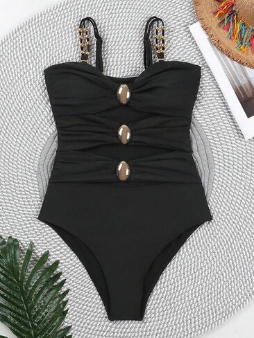 QJQ Women's One Piece Swimsuit Contum Control Cut Out Color Block Straps Distraps Suit Dishing Suit in Saudi Arabia