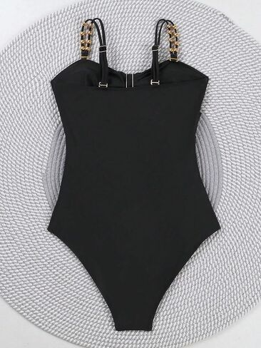 QJQ Women's One Piece Swimsuit Contum Control Cut Out Color Block Straps Distraps Suit Dishing Suit in Saudi Arabia