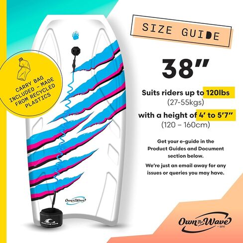 Own the Wave Pro Claw Strike 38" Body Board for All Wave Conditions – Lightweight BodyBoards for Beach with Leash EPS Core HDPE Slick Bottom IXPE Deck Comes with Carry Bag Made from Recycled Plastics in Kuwait