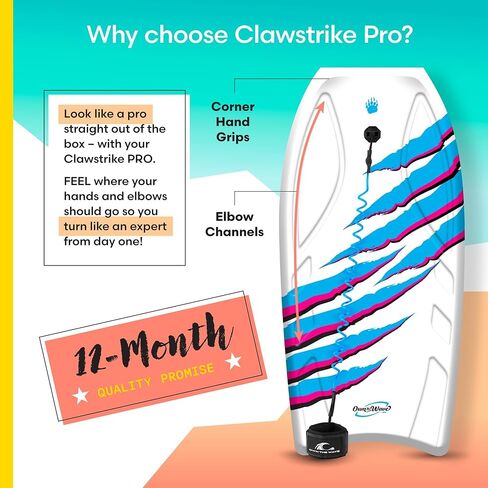 Own the Wave Pro Claw Strike 38" Body Board for All Wave Conditions – Lightweight BodyBoards for Beach with Leash EPS Core HDPE Slick Bottom IXPE Deck Comes with Carry Bag Made from Recycled Plastics in Kuwait