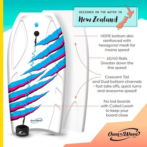 Own the Wave Pro Claw Strike 38" Body Board for All Wave Conditions – Lightweight BodyBoards for Beach with Leash EPS Core HDPE Slick Bottom IXPE Deck Comes with Carry Bag Made from Recycled Plastics in Kuwait