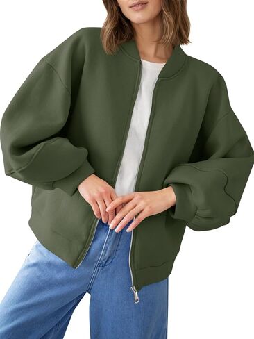 Fisoew Womens Full Zip Up Sweatshirt Jackets Casual Fleece Long Sleeve Loose Warm Bomber Jacket Coats Fall Outfits in Saudi Arabia