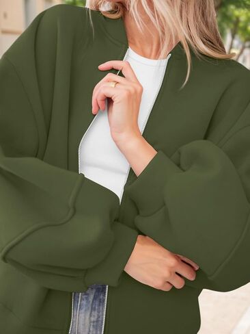 Fisoew Womens Full Zip Up Sweatshirt Jackets Casual Fleece Long Sleeve Loose Warm Bomber Jacket Coats Fall Outfits in Saudi Arabia