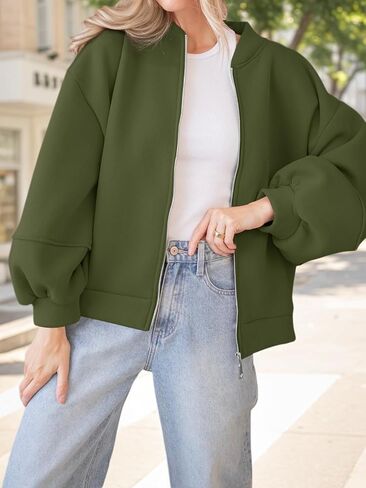 Fisoew Womens Full Zip Up Sweatshirt Jackets Casual Fleece Long Sleeve Loose Warm Bomber Jacket Coats Fall Outfits in Saudi Arabia