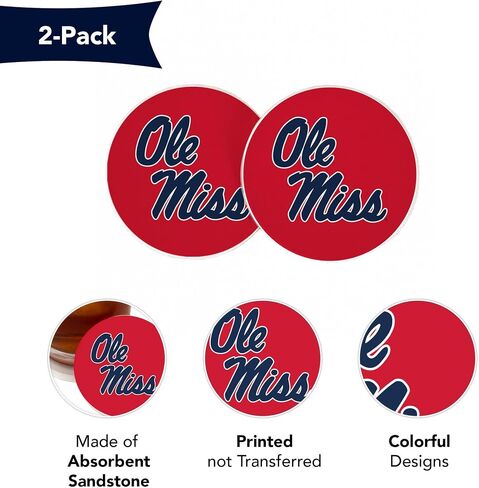 إكسسوارات سيارات Missispi University University في Mississippi Ole Miss Rebels Custer Custer Coasters المرخصة من 2 (تصميم A) in Saudi Arabia