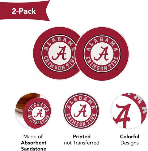 Desert Cactus The University of Alabama Car Accessories UA Crimson Tide Absorbent Sandstone Cup Coasters Licensed Product Set of 2 (Design A) in Saudi Arabia