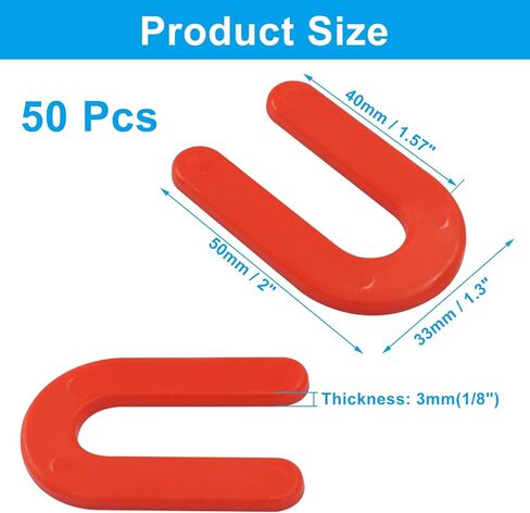 Hordion 50 Pcs Horseshoe Shim Tile Spacers 1/8 Inch, U Shape Plastic Tile Leveling Spacers for Floor Wall Tile Installation, Red in Saudi Arabia