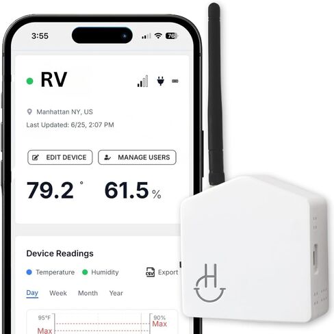 Hygge Cellular Temperature Monitor for RV, Home, Camper & Server Room| 24/7 Remote Monitoring with Power Outage Alert, Humidity & Freeze Sensor | 1 Year Subscription Included in Saudi Arabia