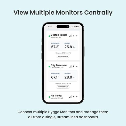 Hygge Cellular Temperature Monitor for RV, Home, Camper & Server Room| 24/7 Remote Monitoring with Power Outage Alert, Humidity & Freeze Sensor | 1 Year Subscription Included in Saudi Arabia