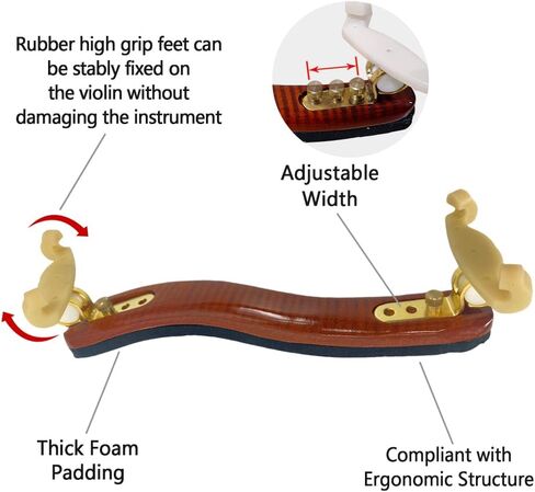 Flame Maple Violin Shoulder Rest for 3/4 4/4 violin Ergonomic Design with Padded Cushion, Non-Slip Feet Violin Accessory for Comfort & Stability Adjustable height Durable for adult in Kuwait